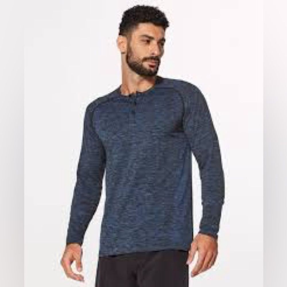 Lululemon Metal Vent Tech LS Henley in Cerulean Blue and Black L